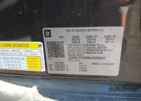 2017 Chevrolet Traverse Ls из США, поврежденный, VIN 1GNKVFKD5HJ329027